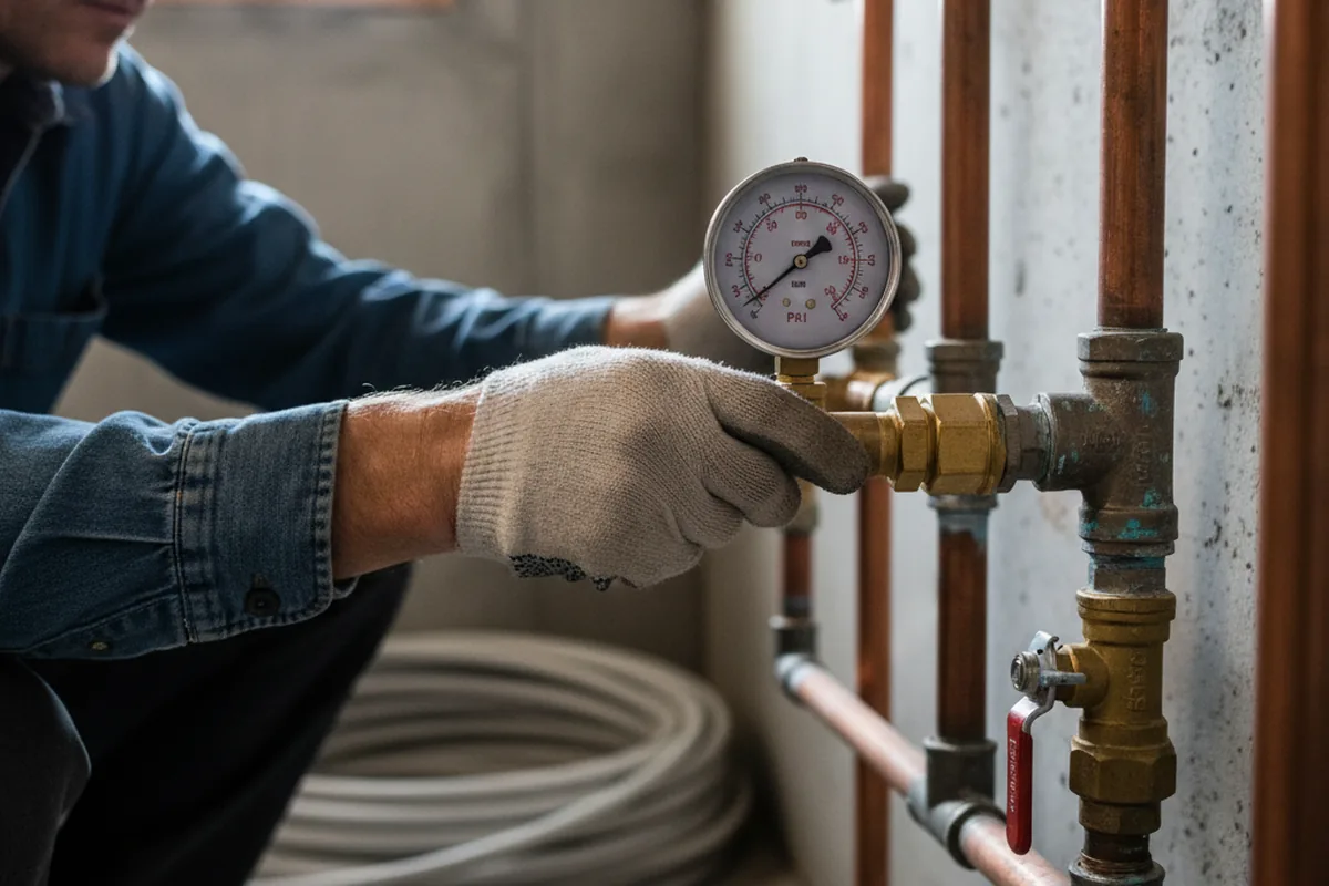 Pressure testing a repaired line during Water Line Repair in Davilla